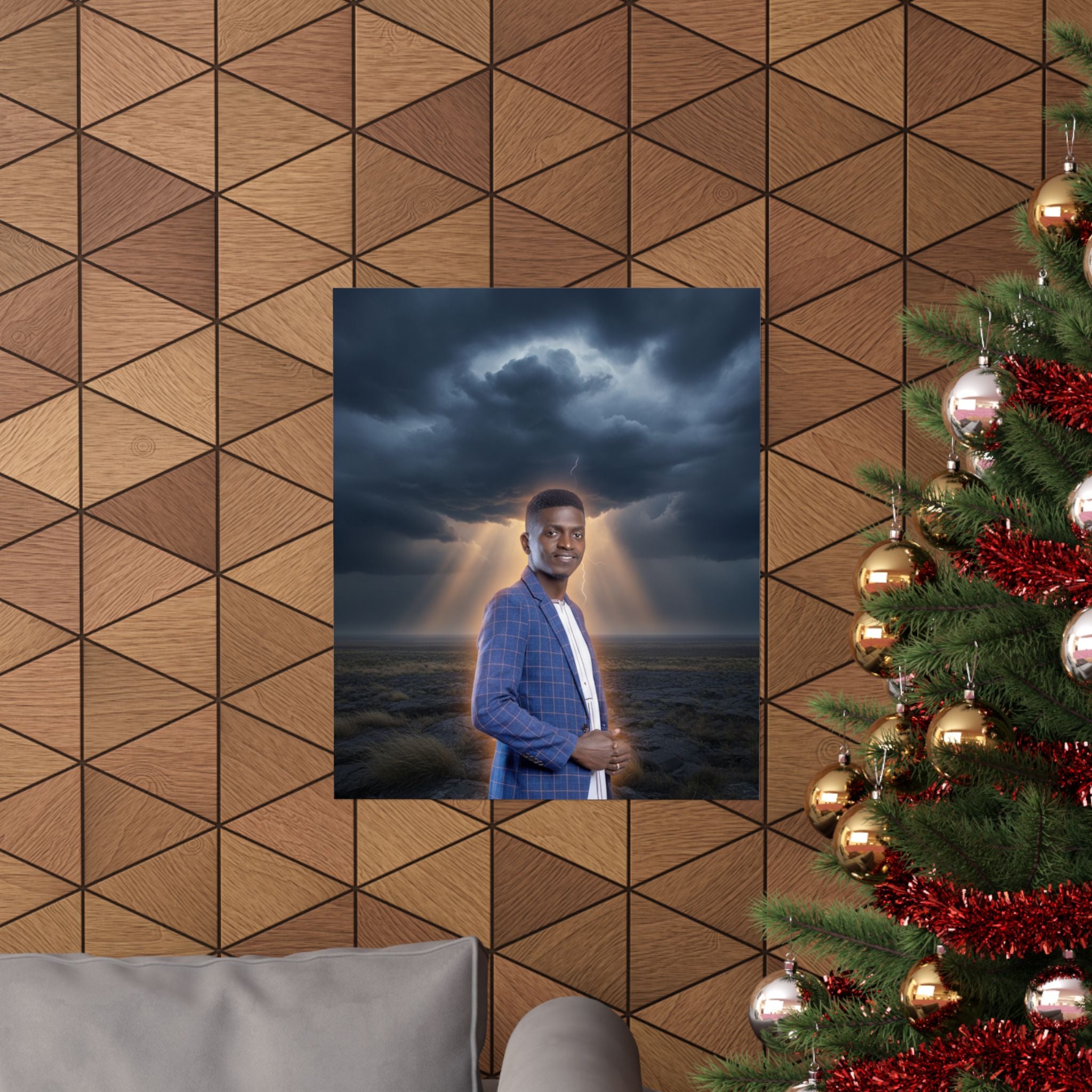Smiling Man Blue Check Blazer Storm Sunrays Matte Poster