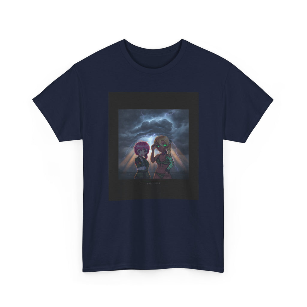Anime Girls Under Lightning Storm Sky Graphic Tee
