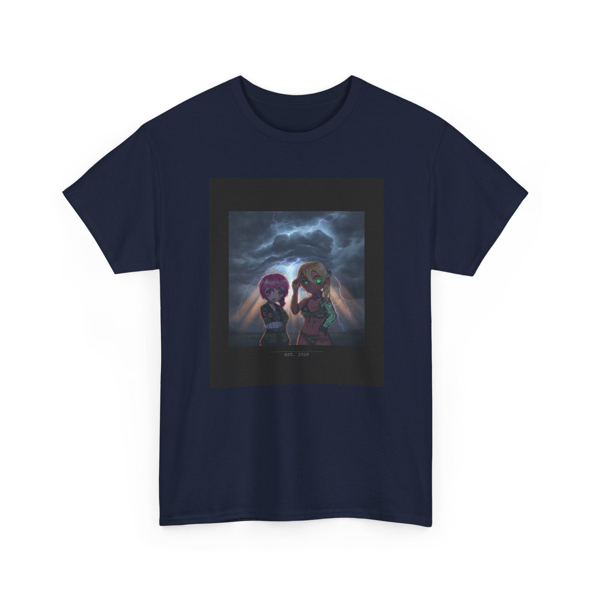 Anime Girls Under Lightning Storm Sky Graphic Tee