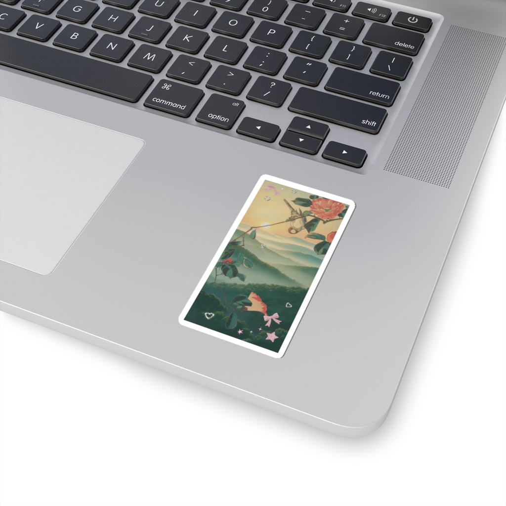 Scenic Nature — Camellia And Bullfinch — Kiss-Cut Sticker