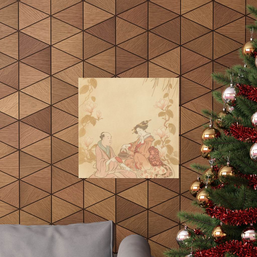 Southern Sunset — Woman Entertaining Her Guest With New Year Wine — Matte Poster