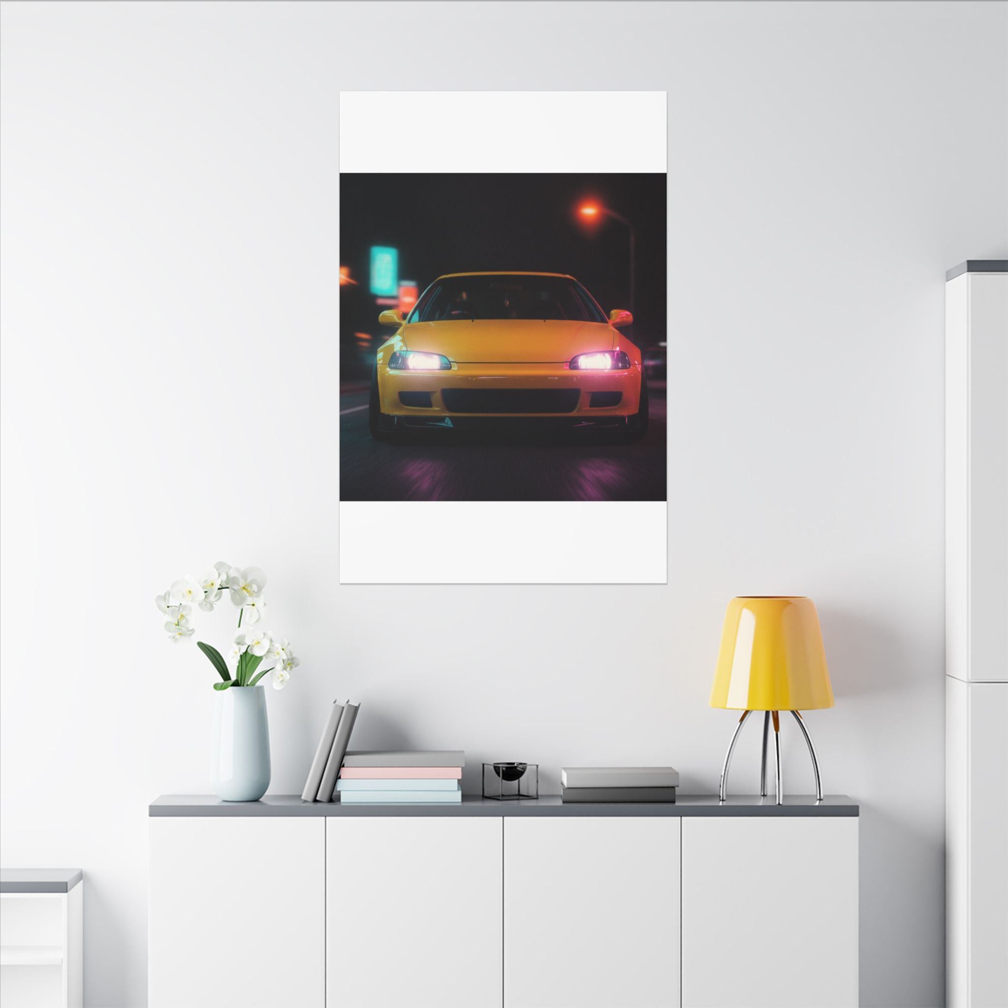 Neon Night JDM Yellow Coupe Street Matte Canvas