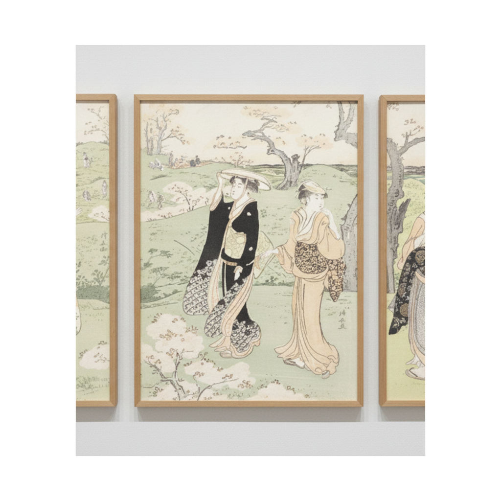 Watercolor — Young Ladies Viewing Cherry–Blossoms At Asukayama — Matte Poster