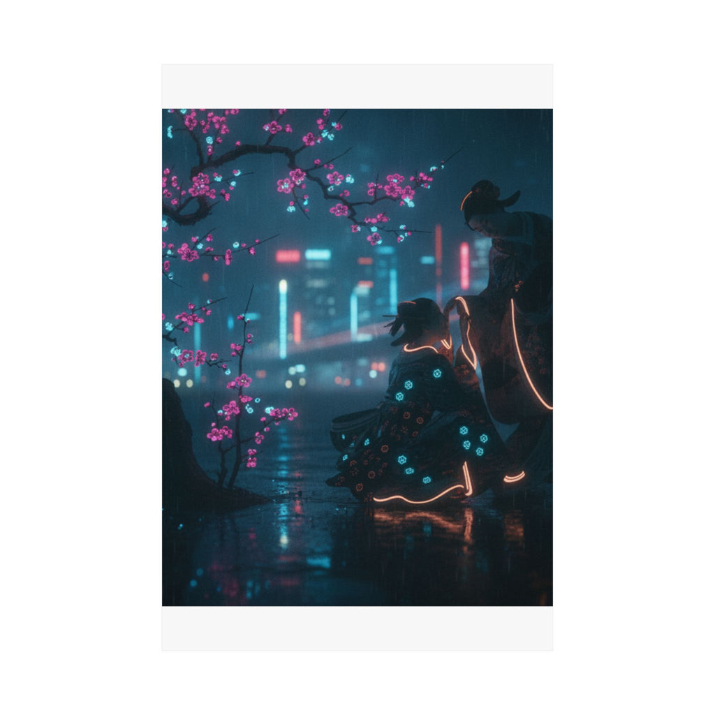 Neon Noir — Two Girls Under Plum Tree — Matte Poster