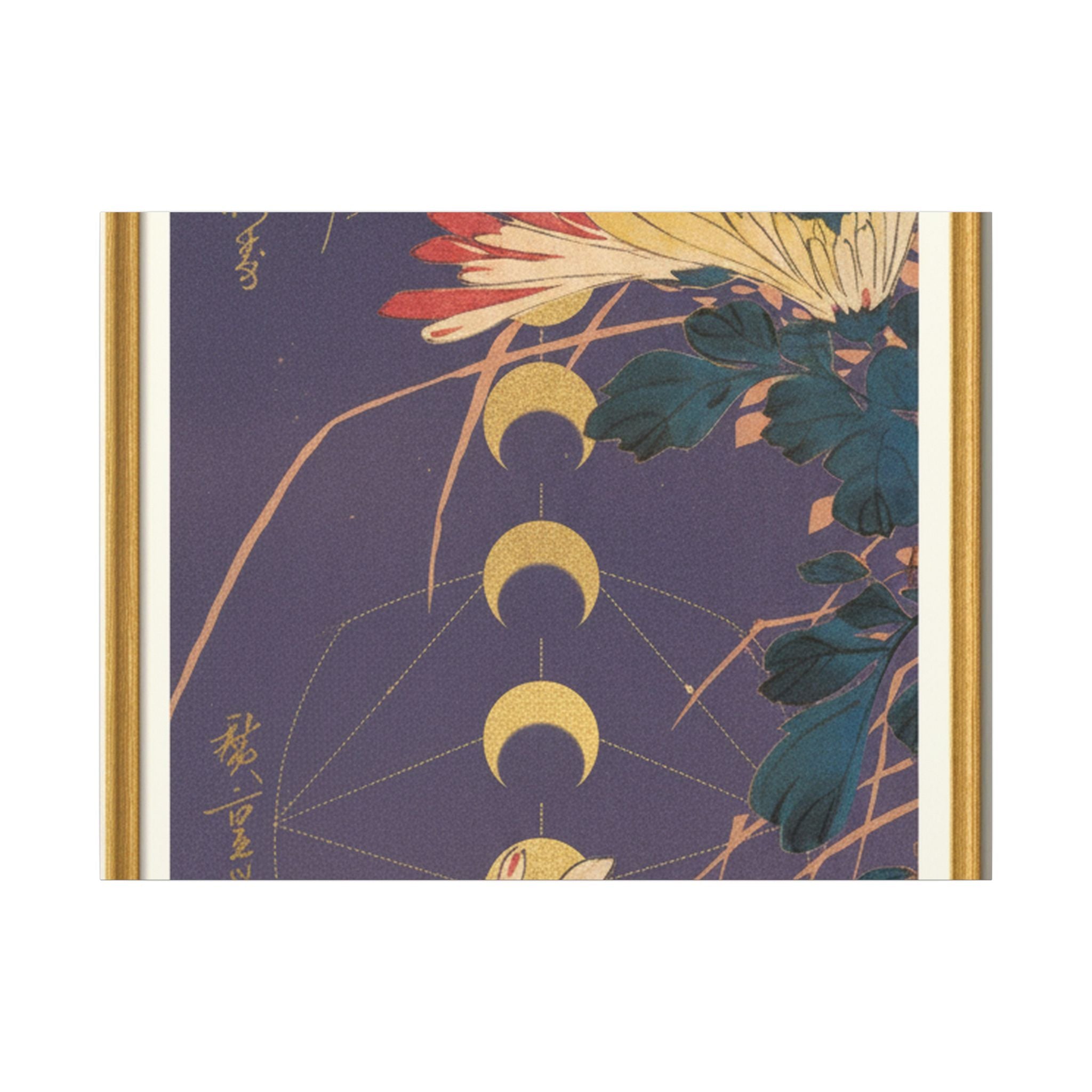Chrysanthemum and Gold Moon Phases Woodblock Matte Canvas