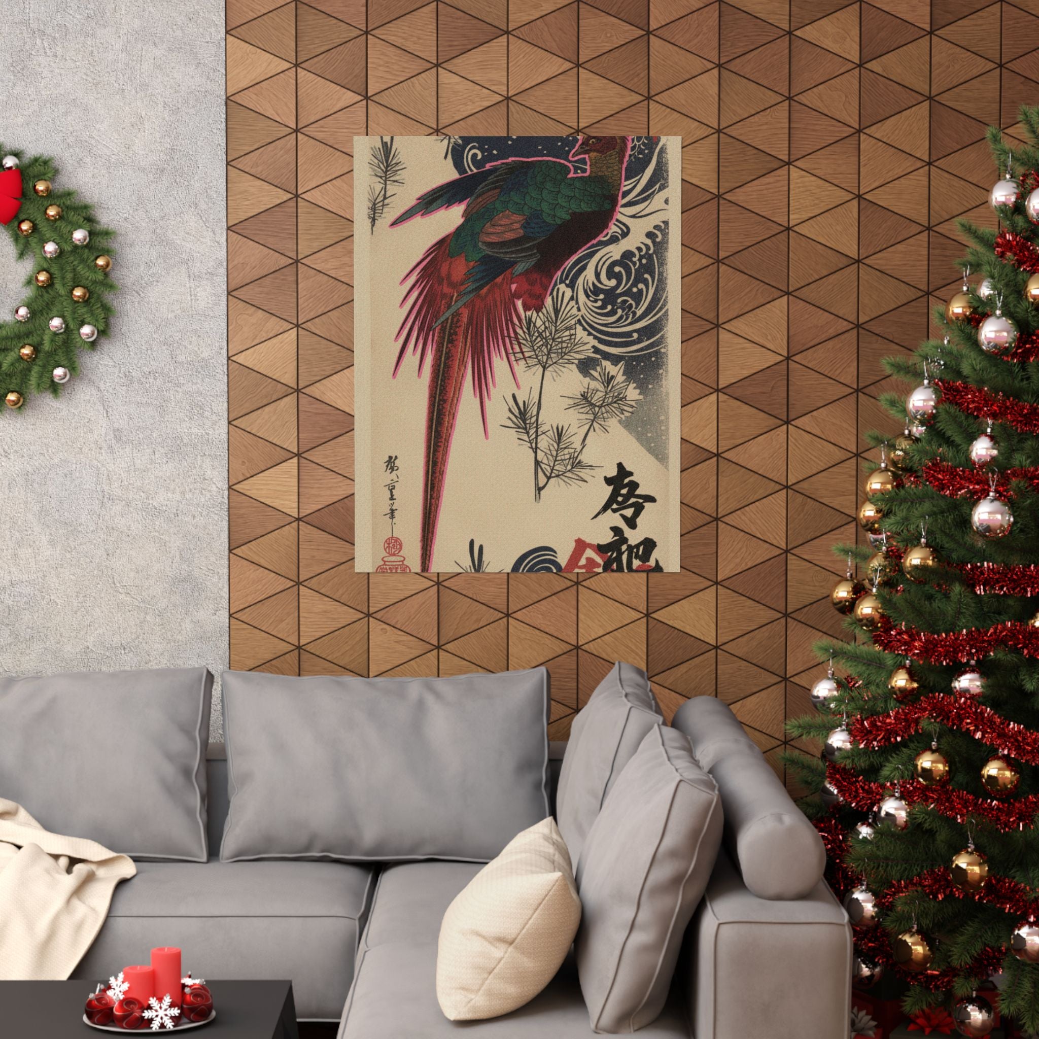 Japanese Street — Golden Pheasant And Pine Shoots In Snow — Matte Poster