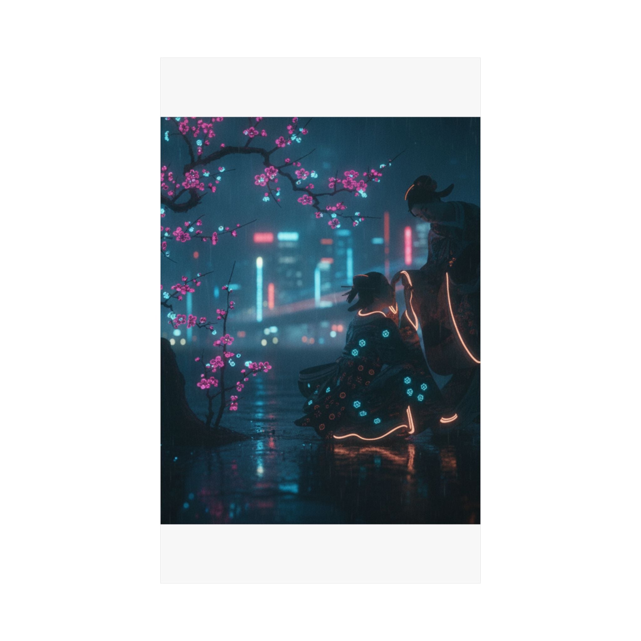 Neon Noir — Two Girls Under Plum Tree — Matte Poster