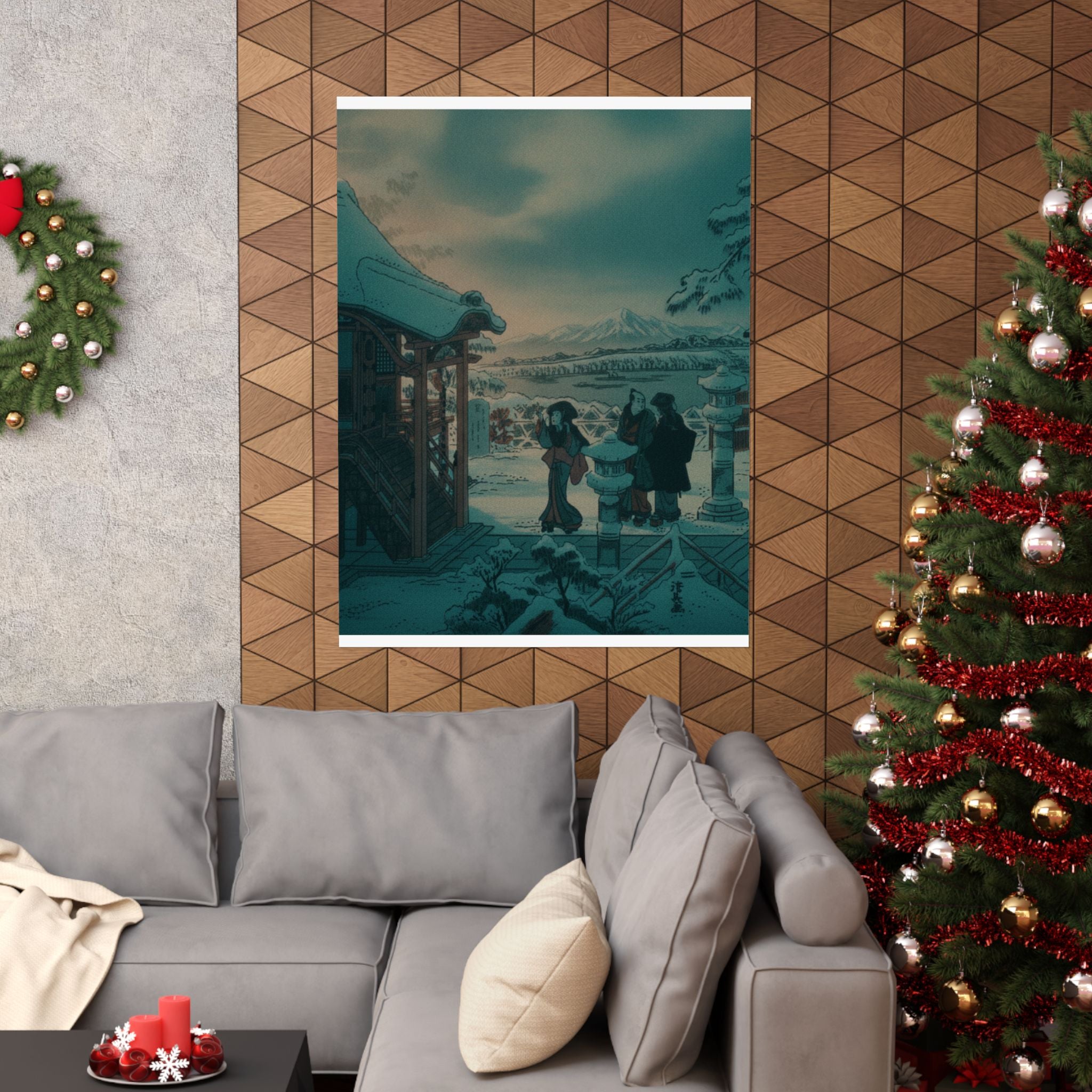 Cinematic — Snow Scene With Figures Outside A Temple — Matte Poster