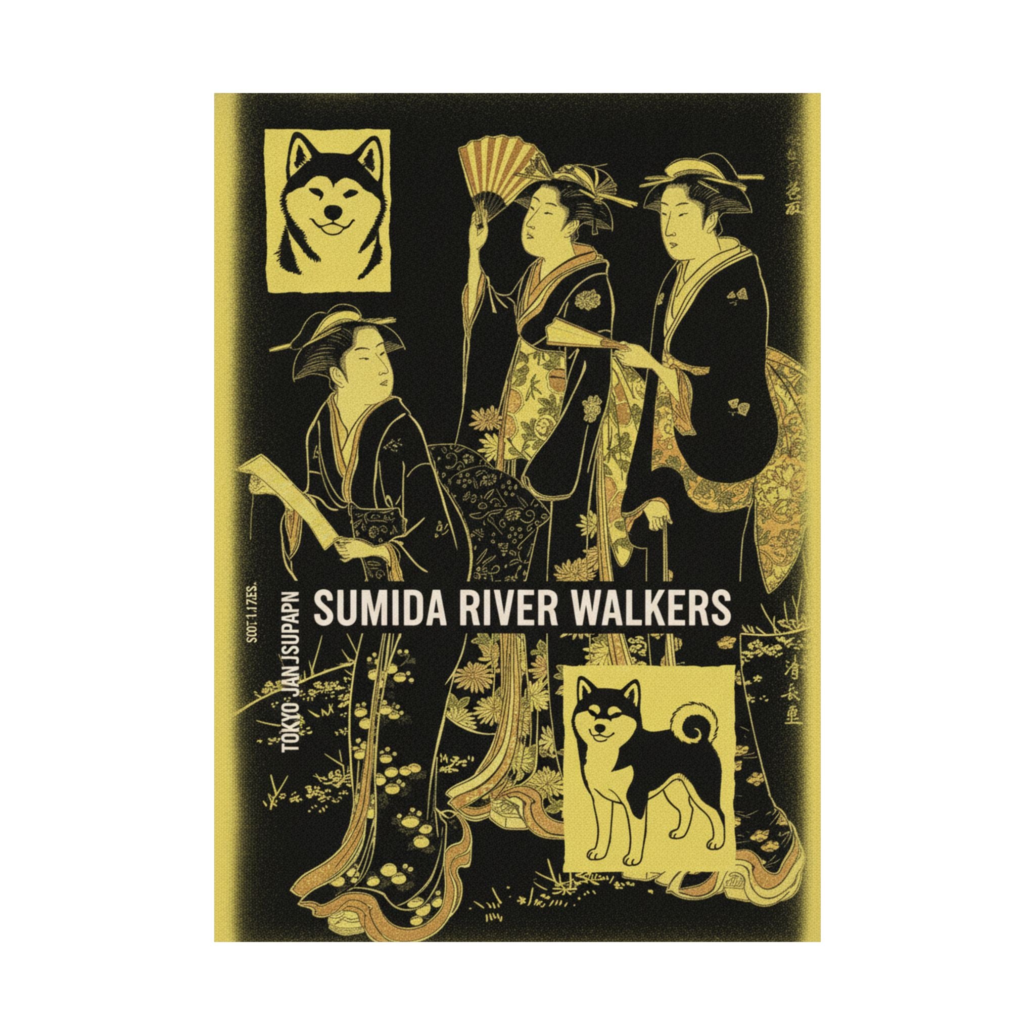 Streetwear Collage — Three Young Women Strolling On The Bank Of The Sumida River — Matte Poster