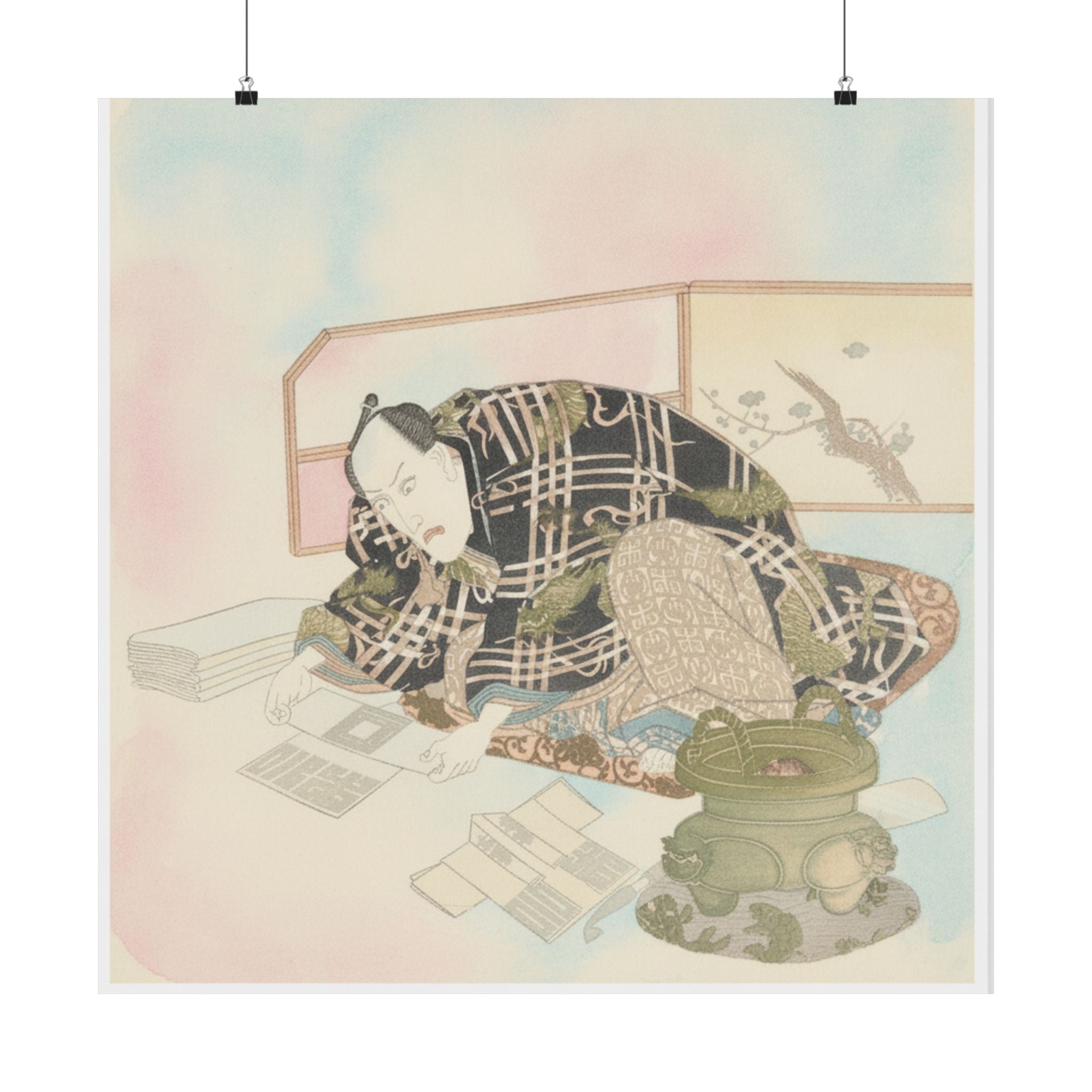 Watercolor — Ichikawa Danjūrō Vii Preparing New Year'S Gifts — Matte Poster