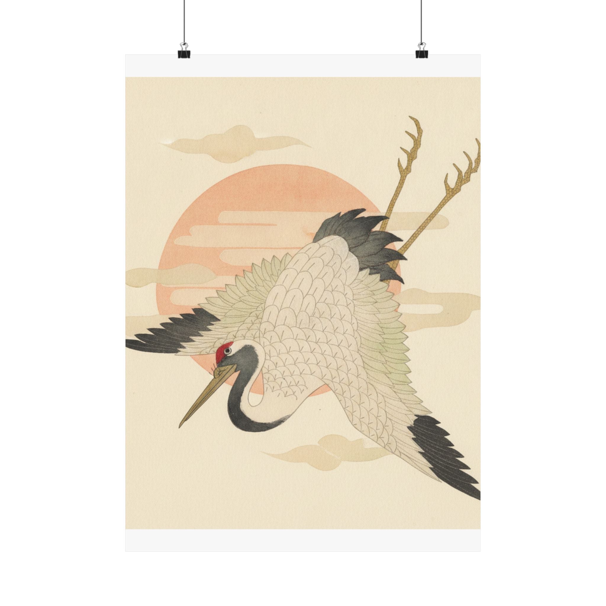 Botanical — White Crane Flying Across The Sun'S Disc — Matte Poster