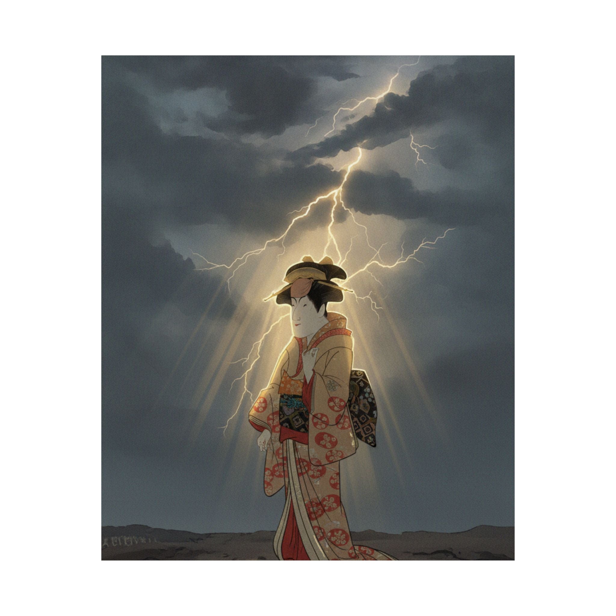 Dramatic Storm — Nakayama Tomisaburō As Miyagino In The Play "Katakiuchi Noriyaibanashi" — Matte Poster