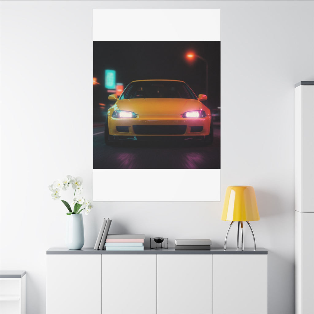 Neon Night JDM Yellow Coupe Street Matte Canvas