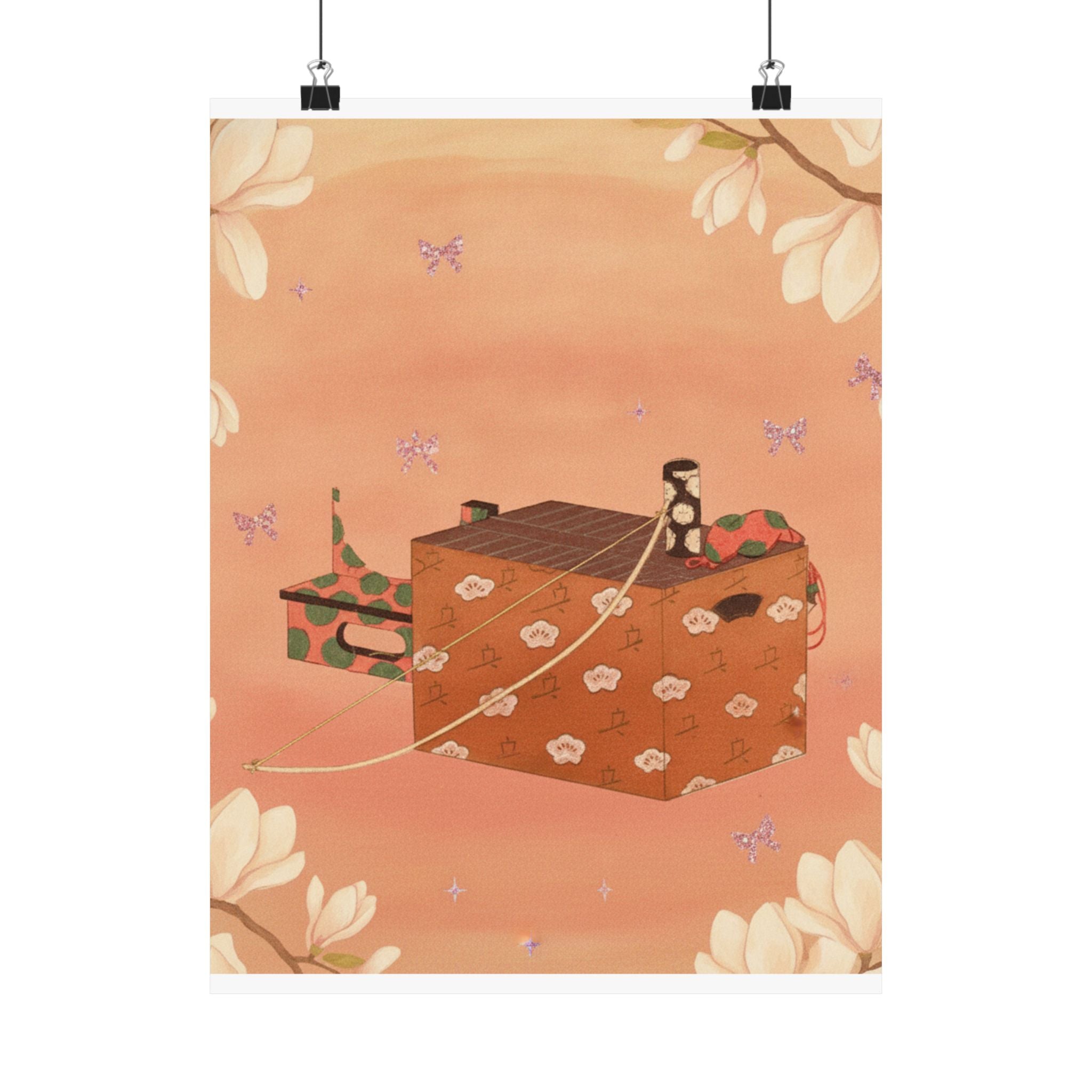 Southern Sunset — Box For Sugoroku Game (A Kind Of Backgammon), Bow And Drum — Matte Poster