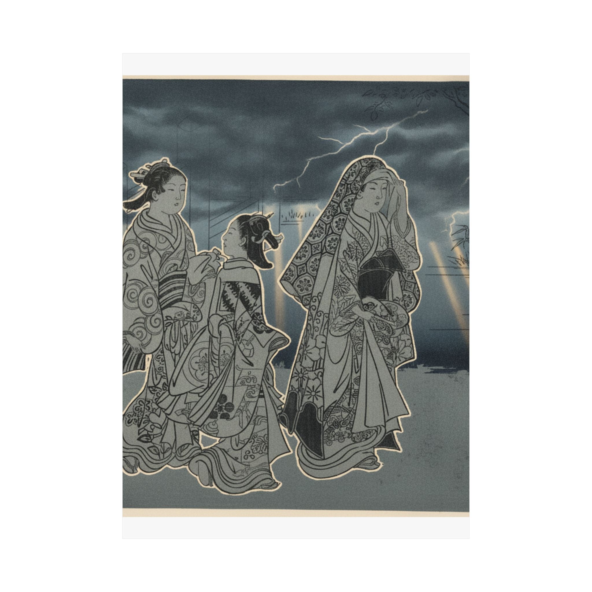 Dramatic Storm — A Courtesan Followed By Two Girl Attendants — Matte Poster