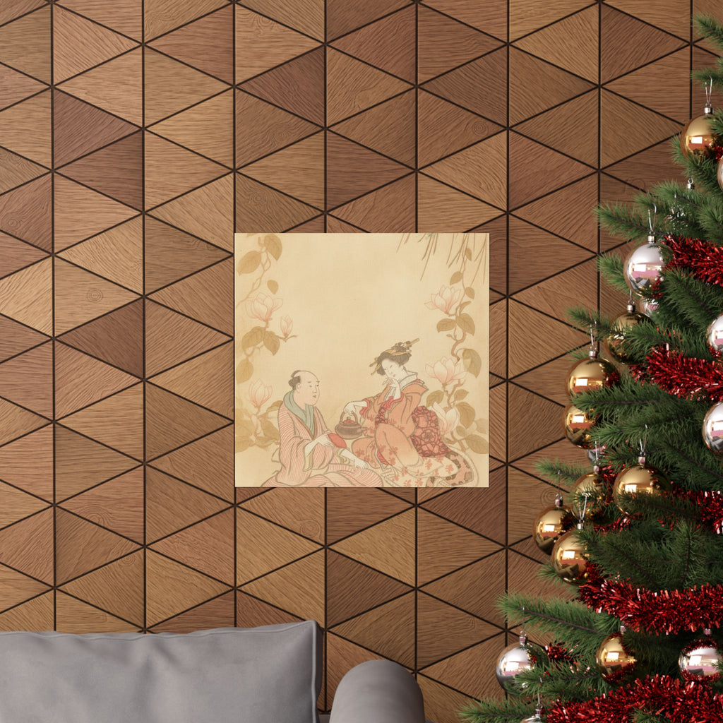 Southern Sunset — Woman Entertaining Her Guest With New Year Wine — Matte Poster