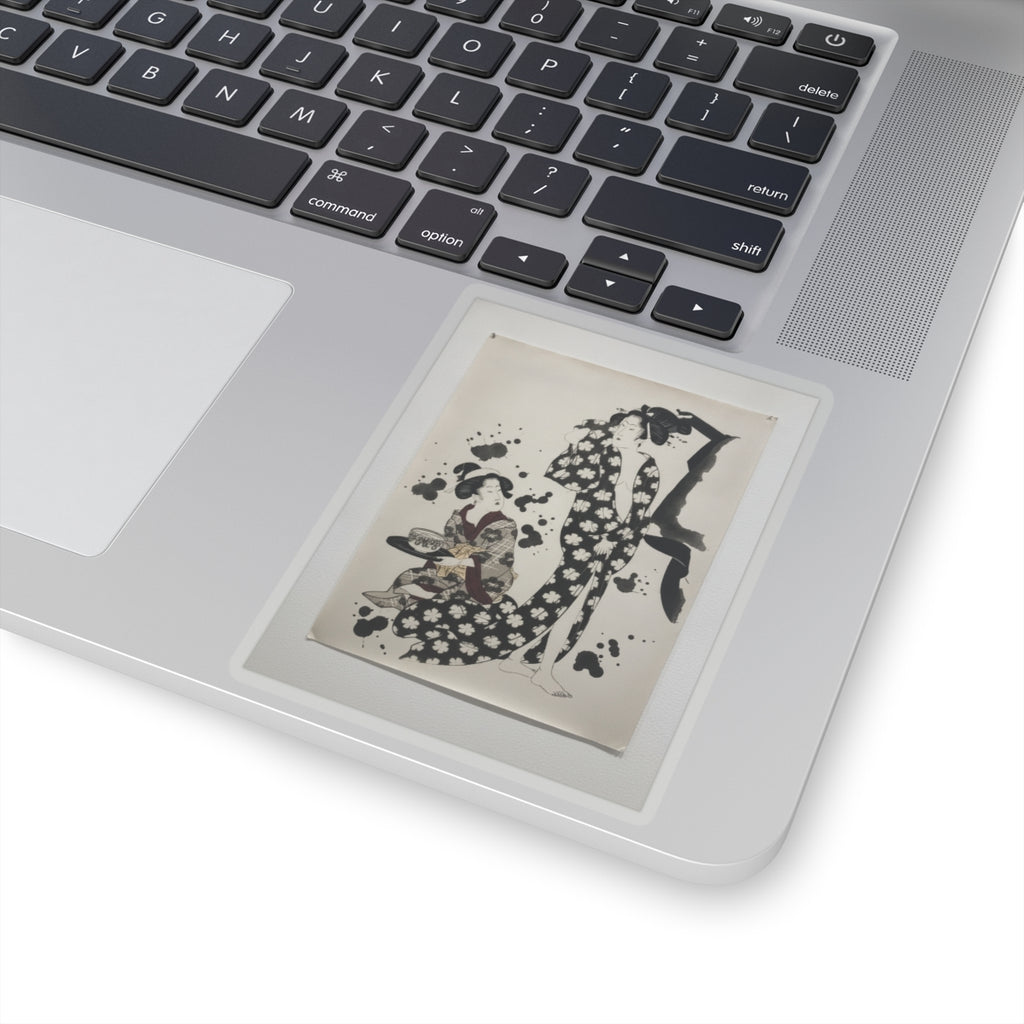 Watercolor — Young Woman Making Her Toilet — Kiss-Cut Sticker