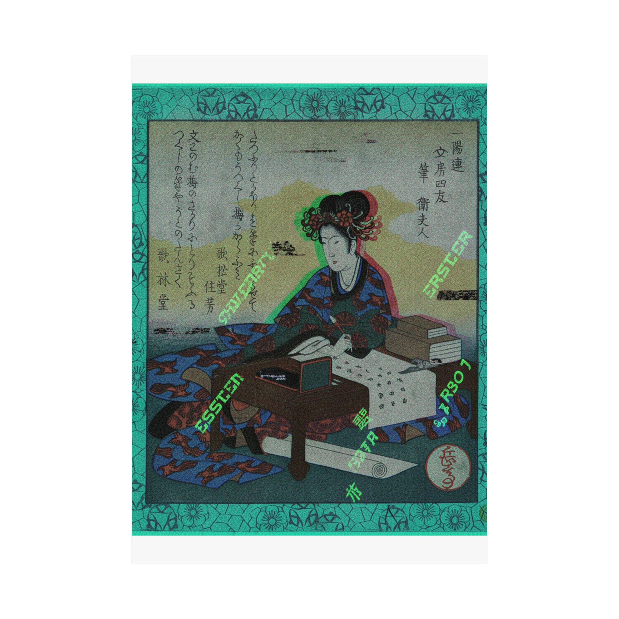 Glitch Culture — Chinese Lady Seated At A Table, Composing An Ode — Matte Poster