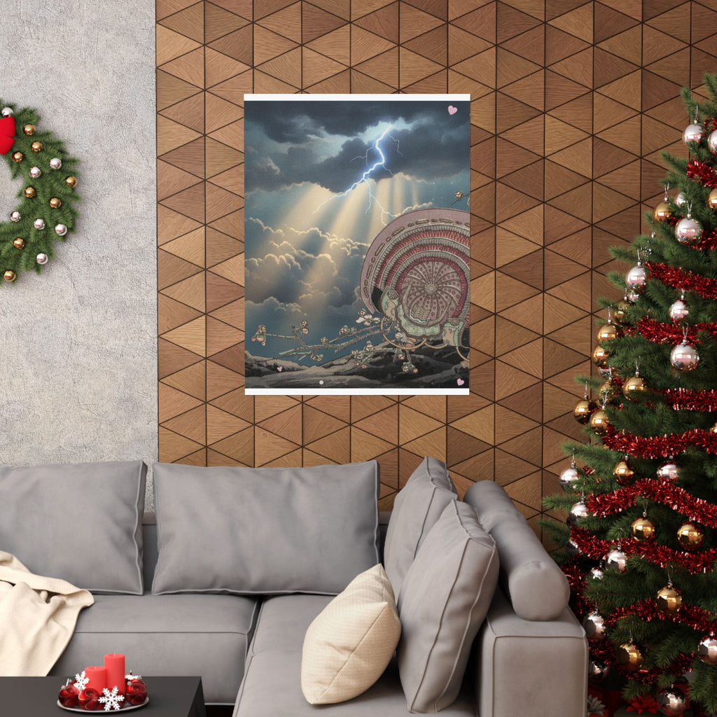 Dramatic Storm — Helmet And Plum Blossoms — Matte Poster