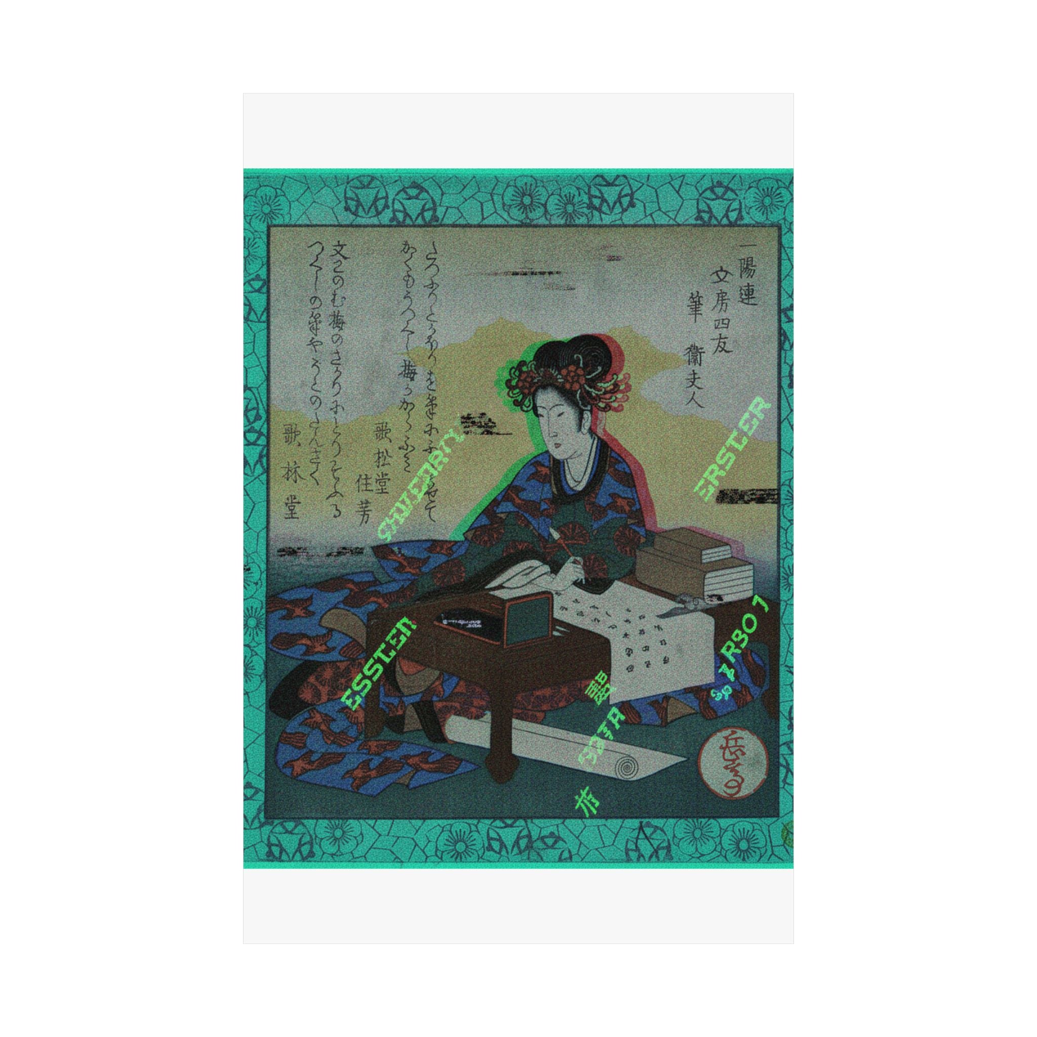 Glitch Culture — Chinese Lady Seated At A Table, Composing An Ode — Matte Poster