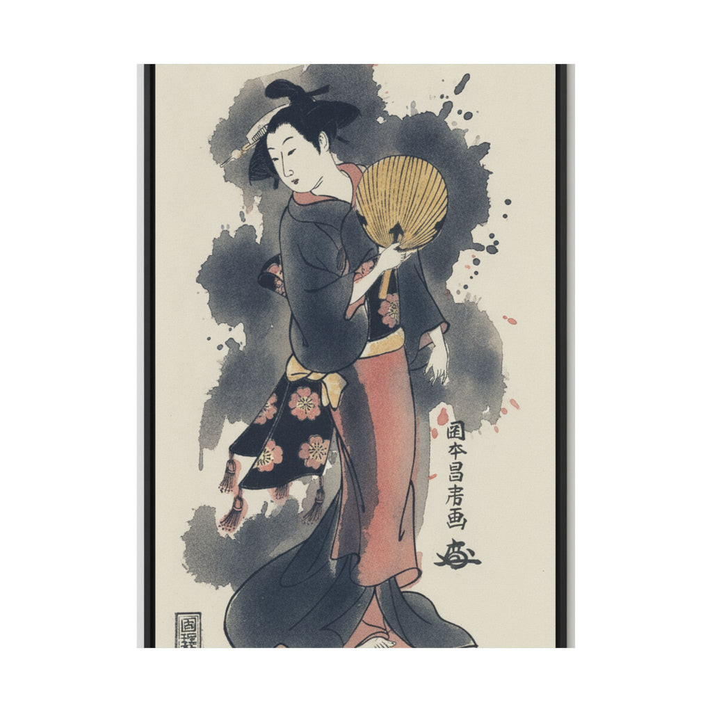 Watercolor — Girl With Fan — Matte Poster