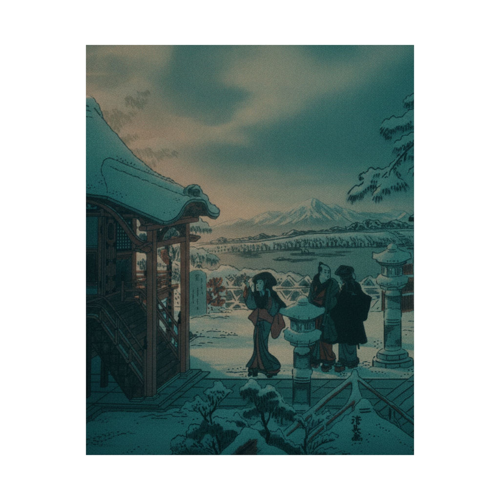 Cinematic — Snow Scene With Figures Outside A Temple — Matte Poster