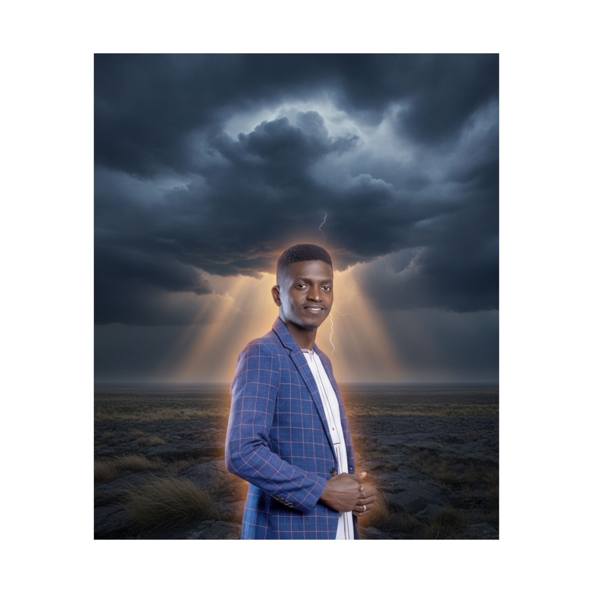 Smiling Man Blue Check Blazer Storm Sunrays Matte Poster