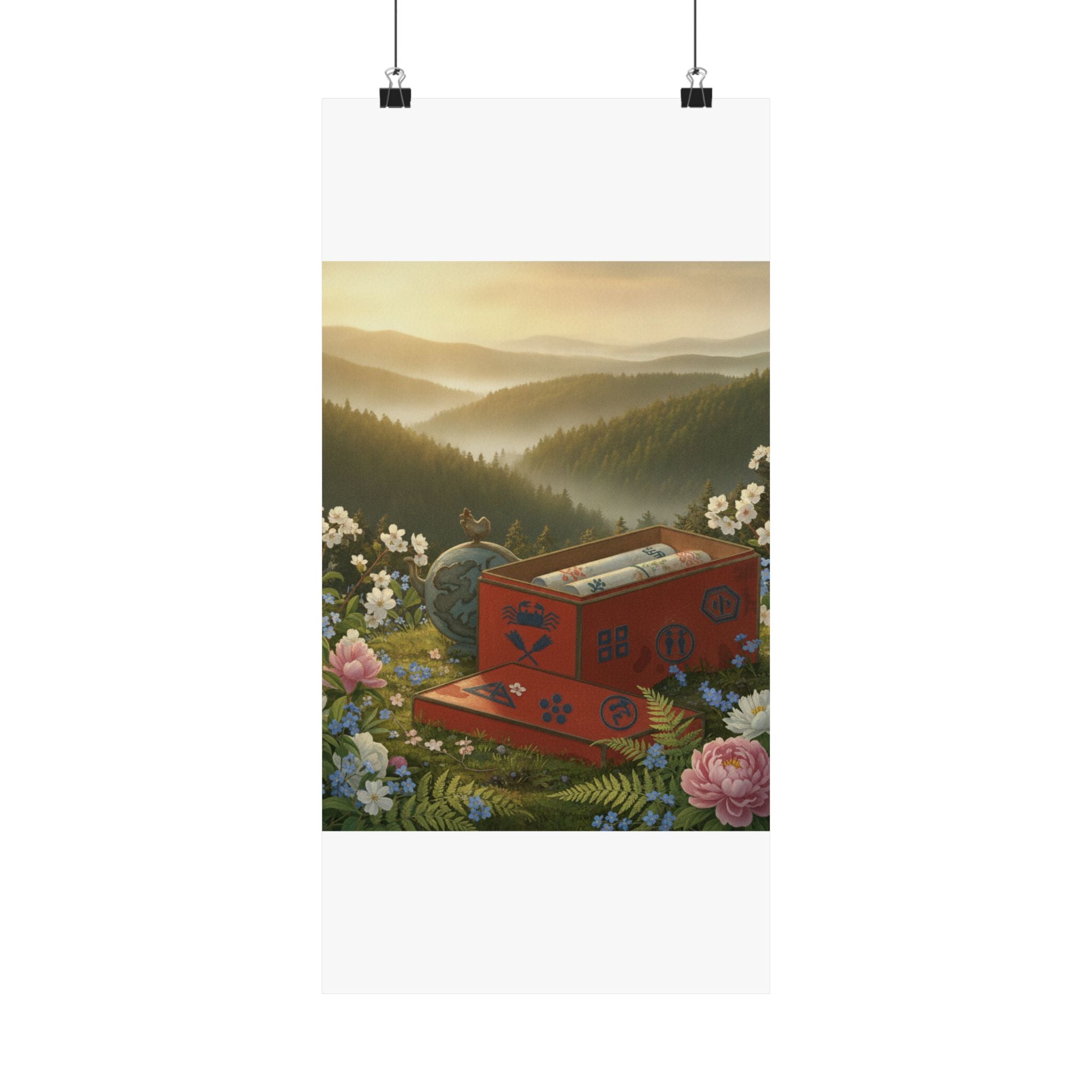 Scenic Nature — Red Lacquer Box And Water-Pot — Matte Poster