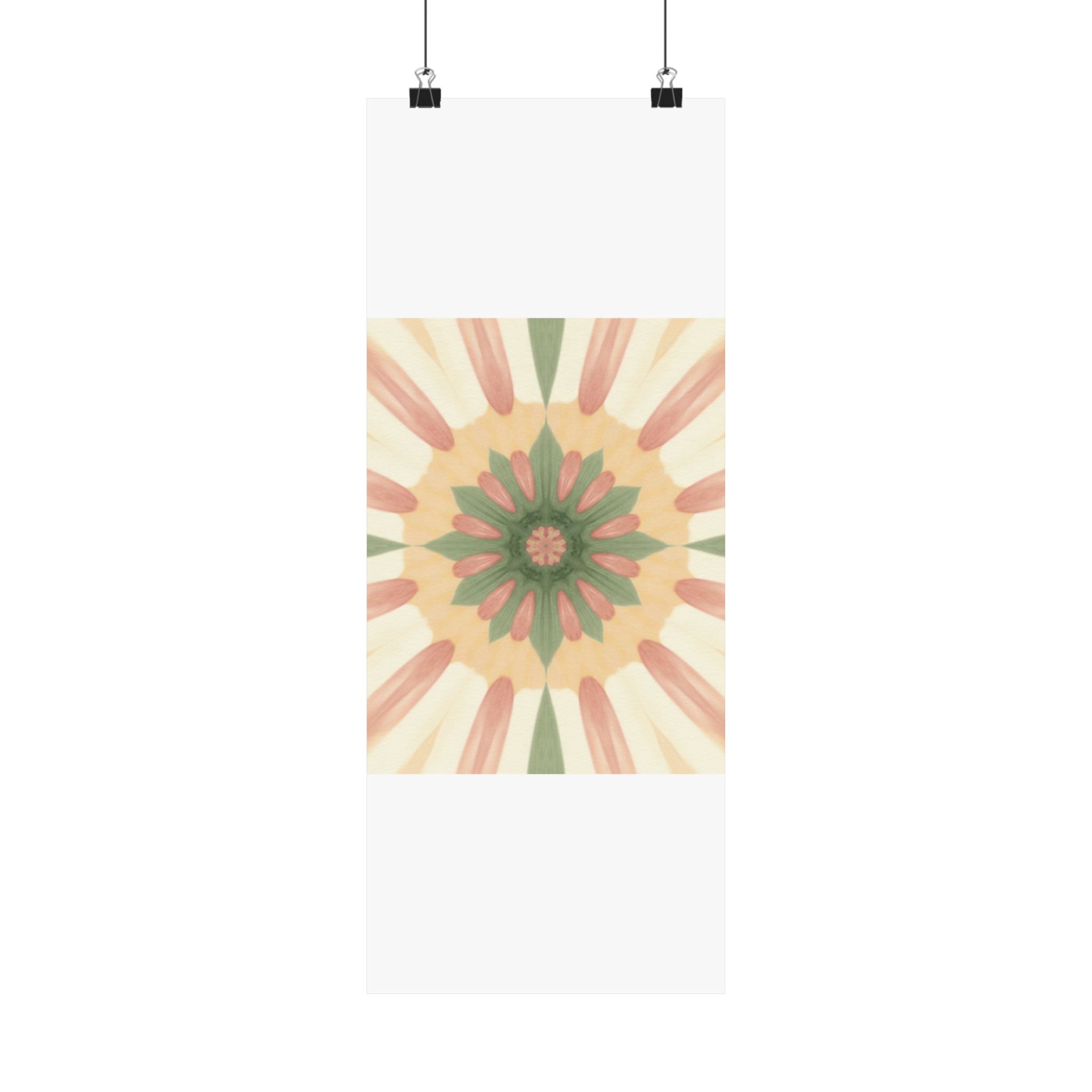 Peach and Sage Floral Kaleidoscope Mandala Poster