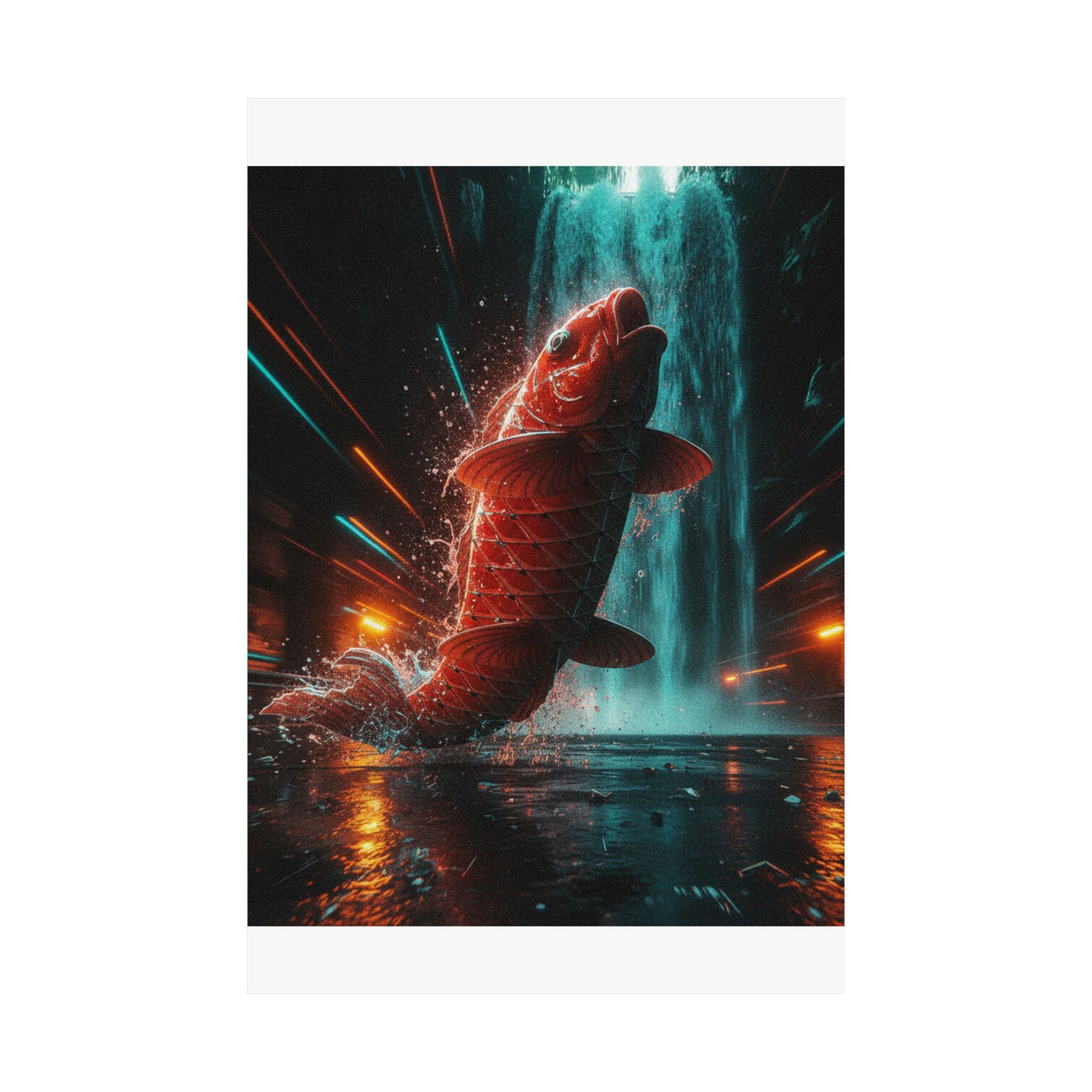 Fast Furious — Red Carp Ascending A Waterfall — Matte Poster