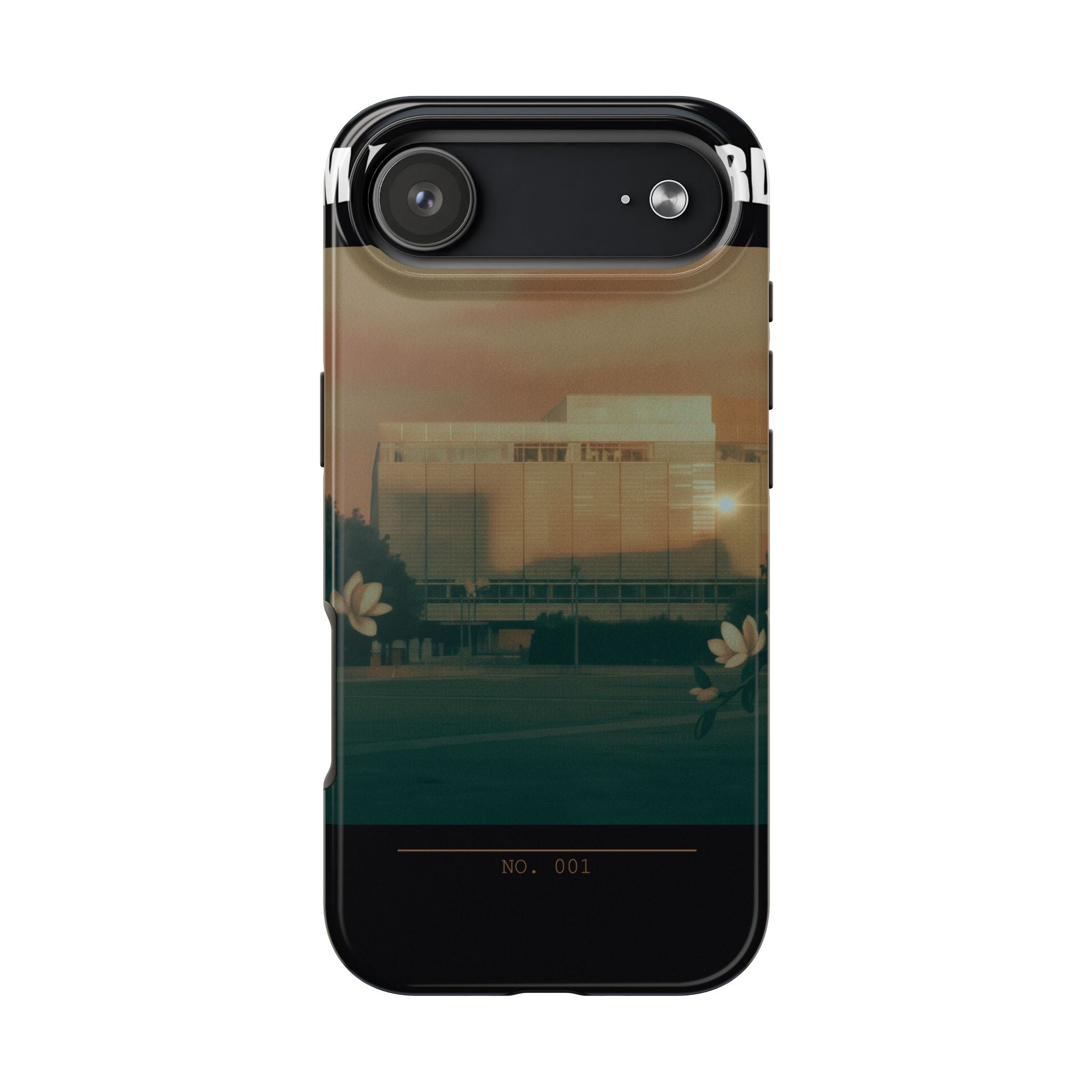 Dusk Brutalist Building and Daisies Photo Phone Case