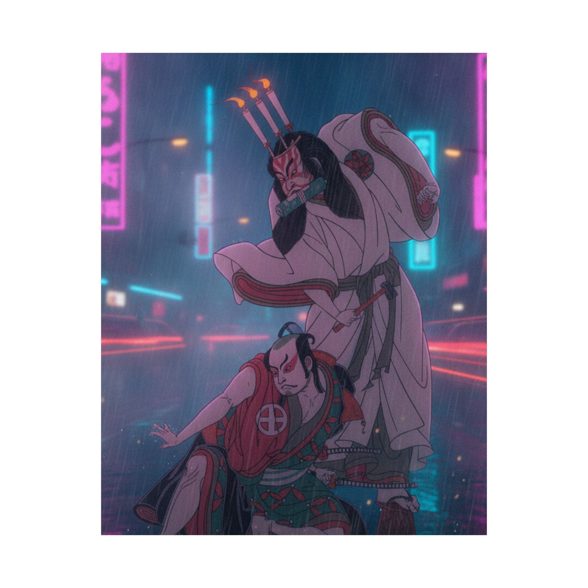 Neon Noir — Kabuki Actors Ichimura Uzaemon Ix As Ko-Kakeyama And Ōtani Hiroji Iii As Kōga Sa — Matte Poster