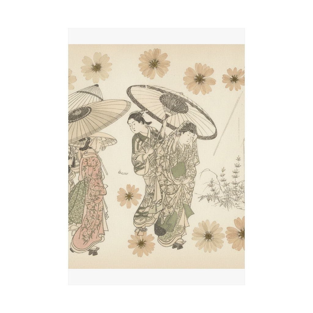 Botanical — A Lady With Three Attendants In The Rain — Matte Poster