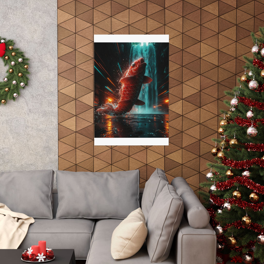 Fast Furious — Red Carp Ascending A Waterfall — Matte Poster