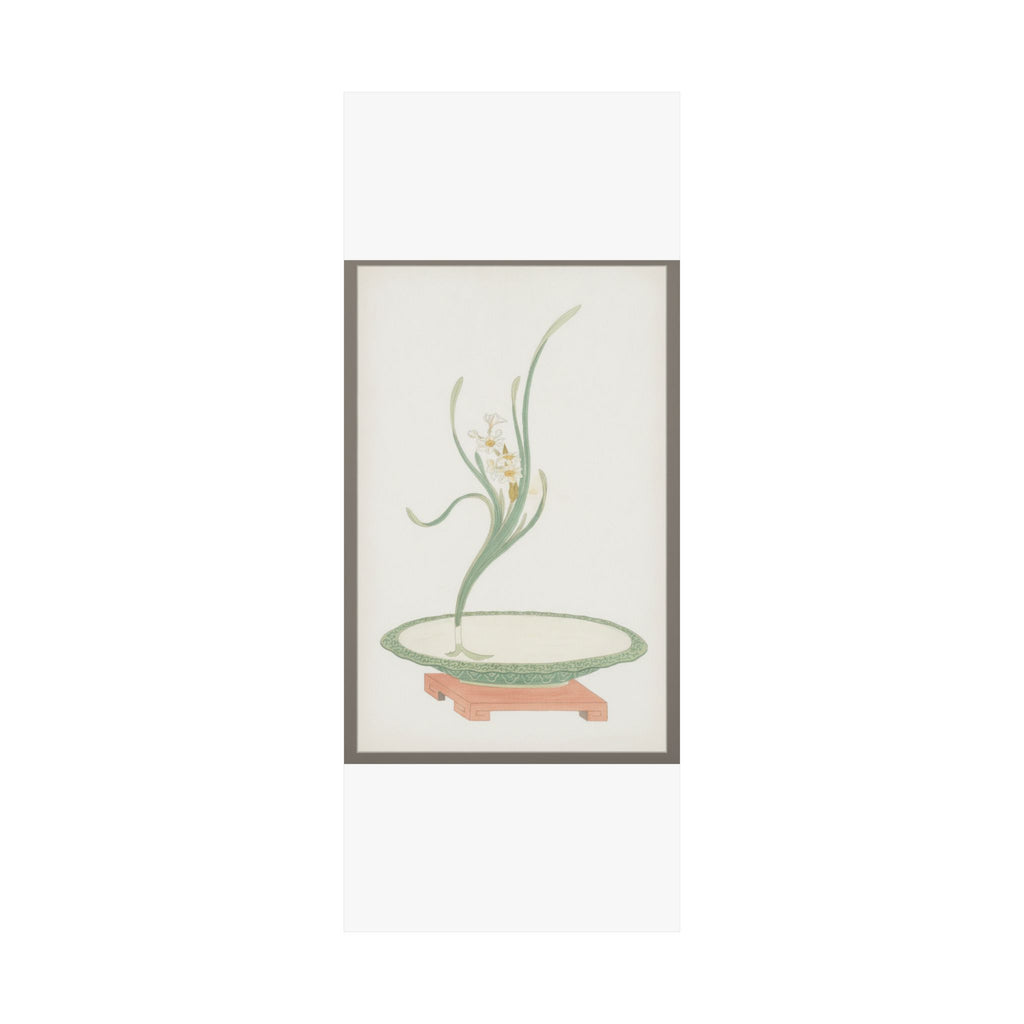 Watercolor — Flower Arrangement Of Suisen (Narcissus) In A Flat Green Dish — Matte Poster