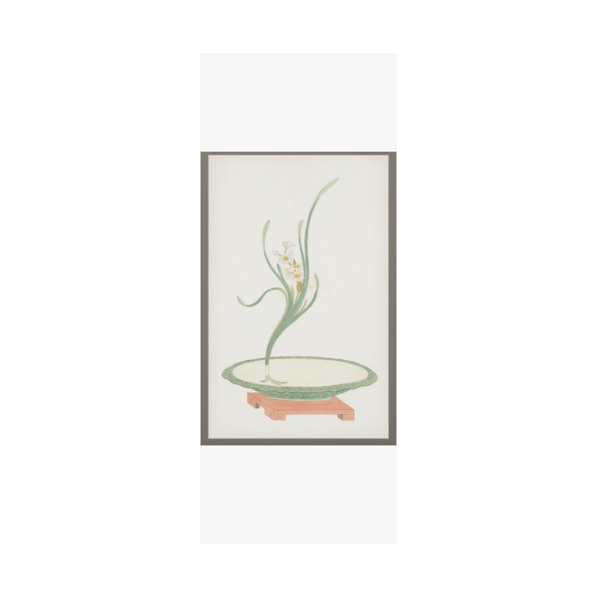 Watercolor — Flower Arrangement Of Suisen (Narcissus) In A Flat Green Dish — Matte Poster