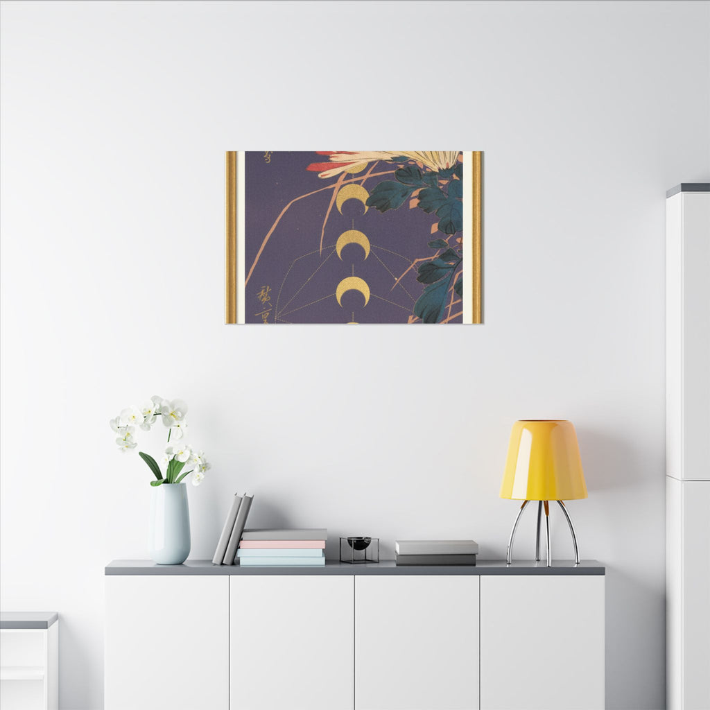 Chrysanthemum and Gold Moon Phases Woodblock Matte Canvas