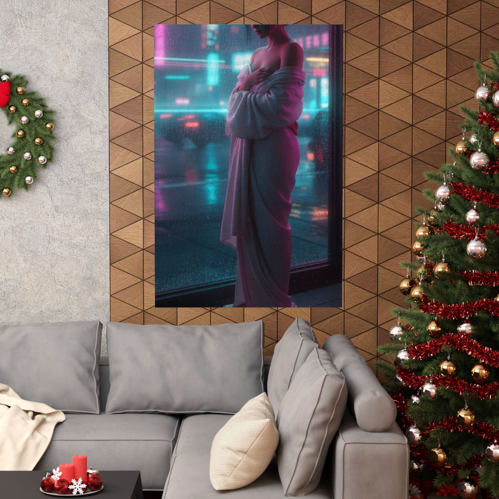 Neon Noir — Girl Drying Herself After Her Bath — Matte Poster