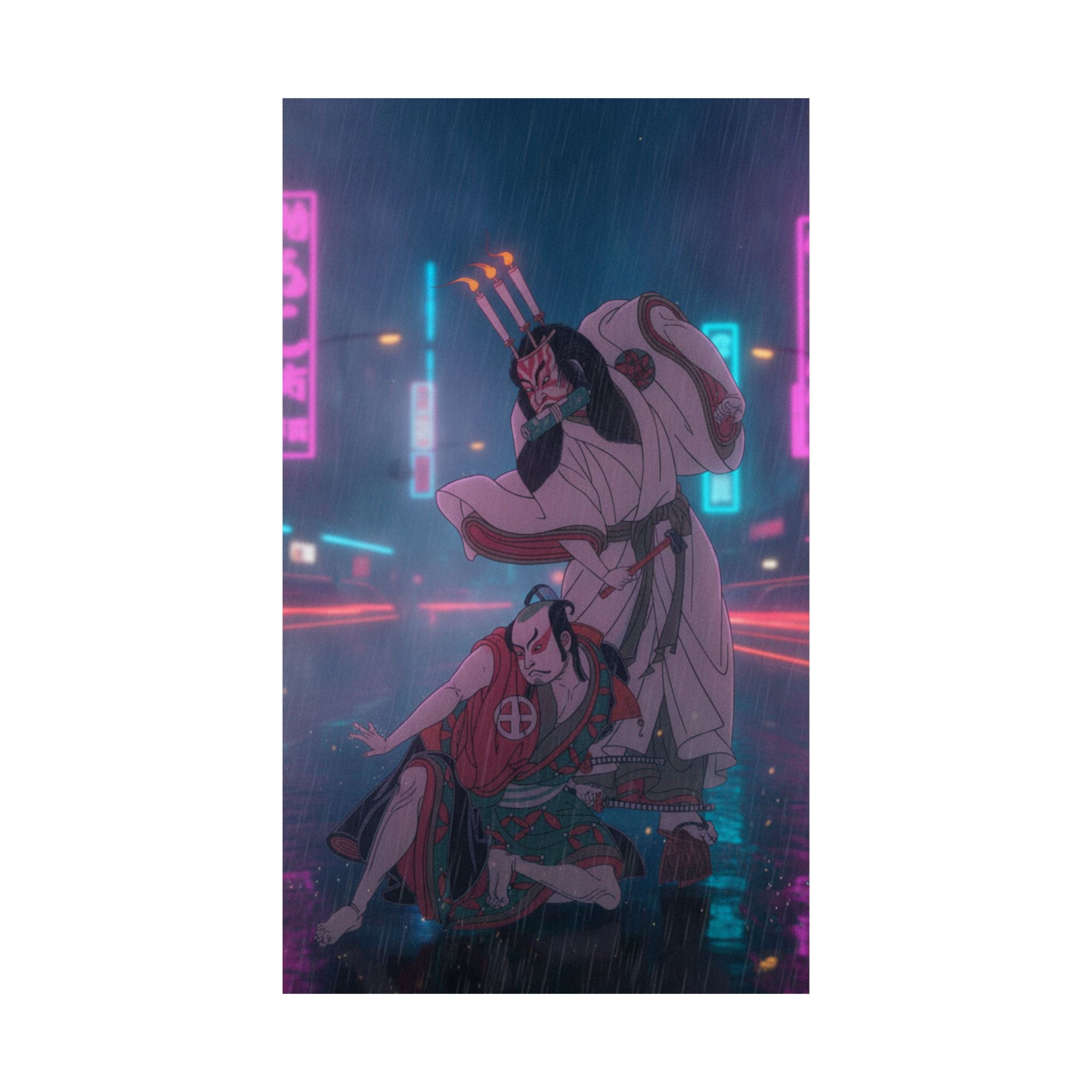 Neon Noir — Kabuki Actors Ichimura Uzaemon Ix As Ko-Kakeyama And Ōtani Hiroji Iii As Kōga Sa — Matte Poster