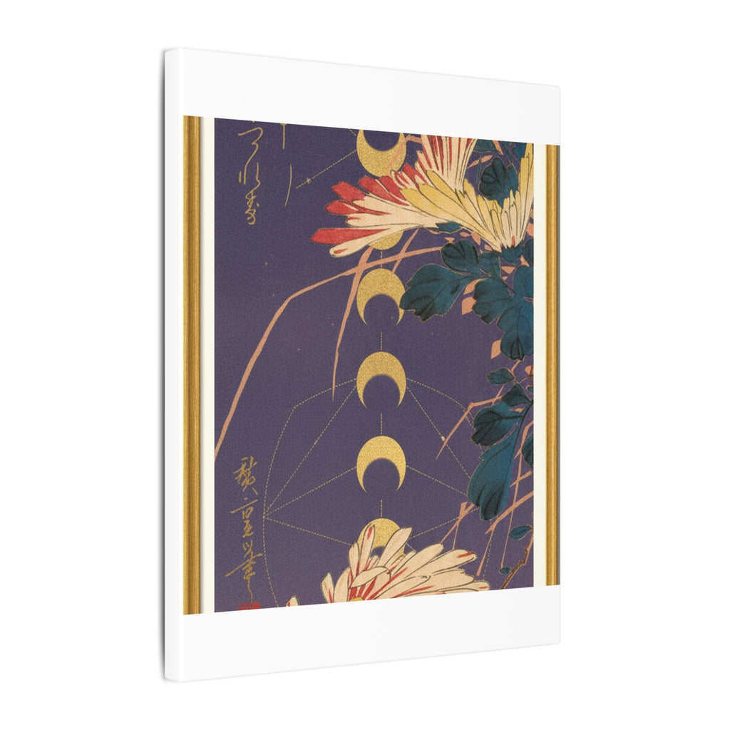Chrysanthemum and Gold Moon Phases Woodblock Matte Canvas