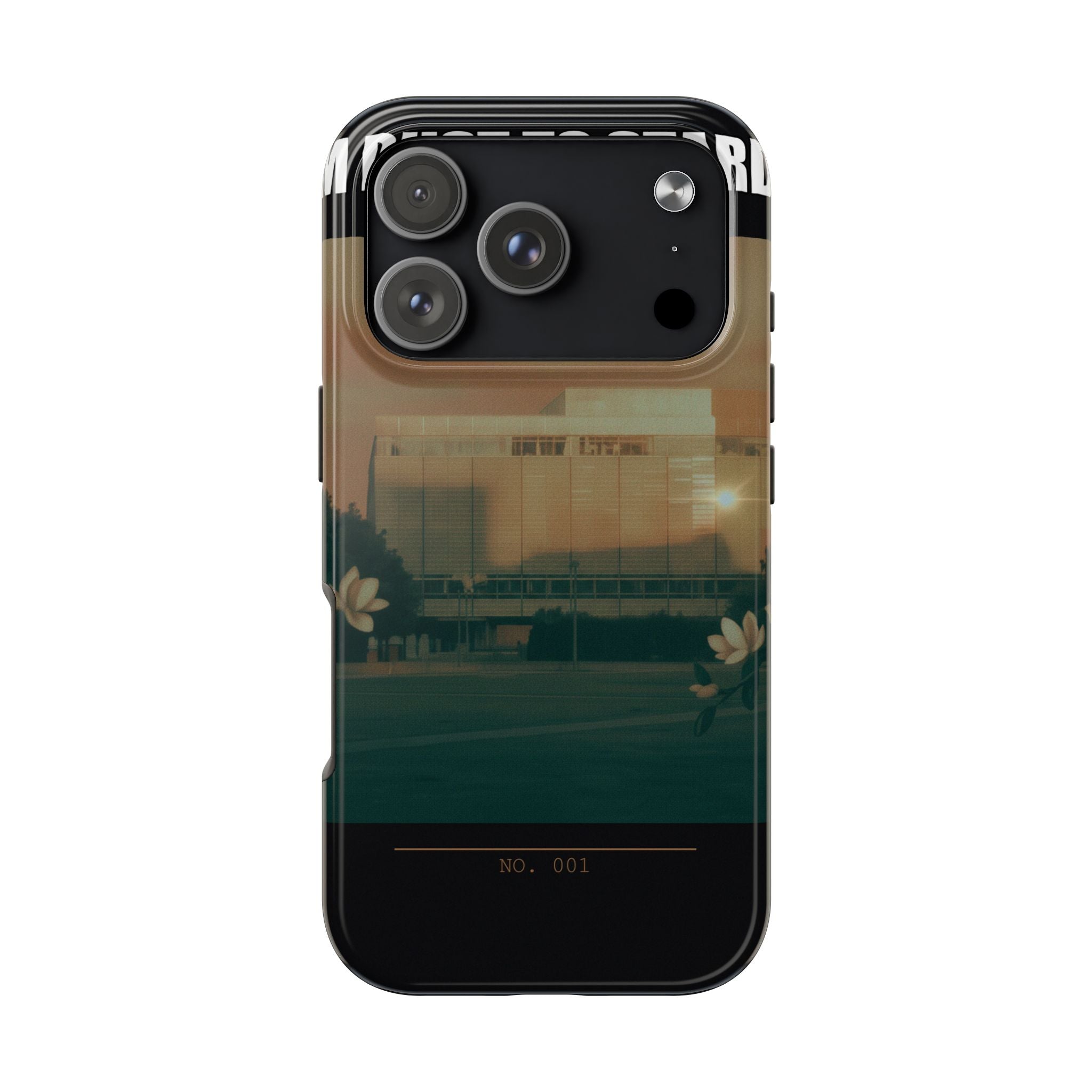 Dusk Brutalist Building and Daisies Photo Phone Case