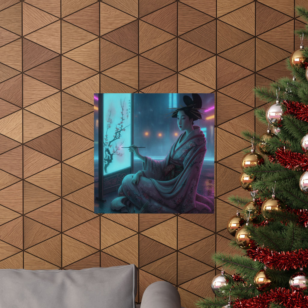 Neon Noir — Young Woman Painting A Screen — Matte Poster