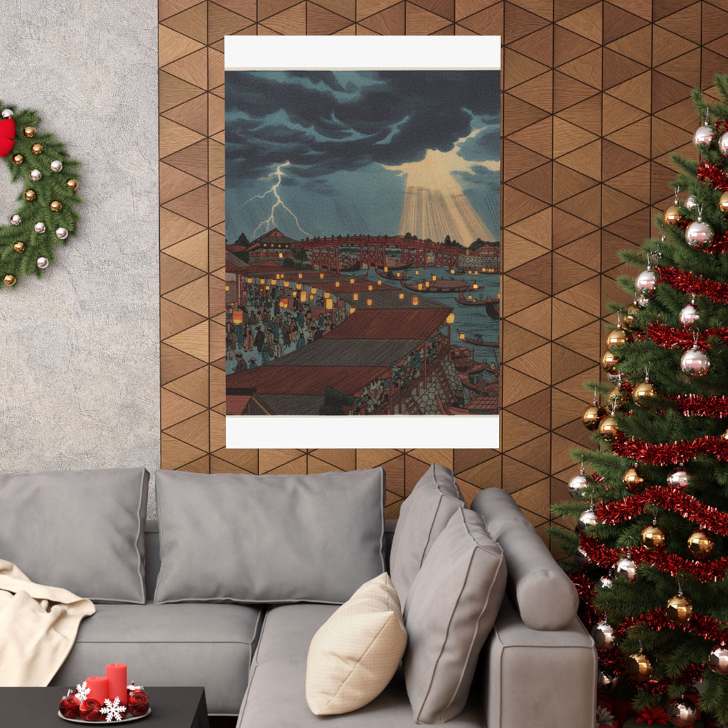 Dramatic Storm — Landscape; Showing Water Festival With Lanterns — Matte Poster