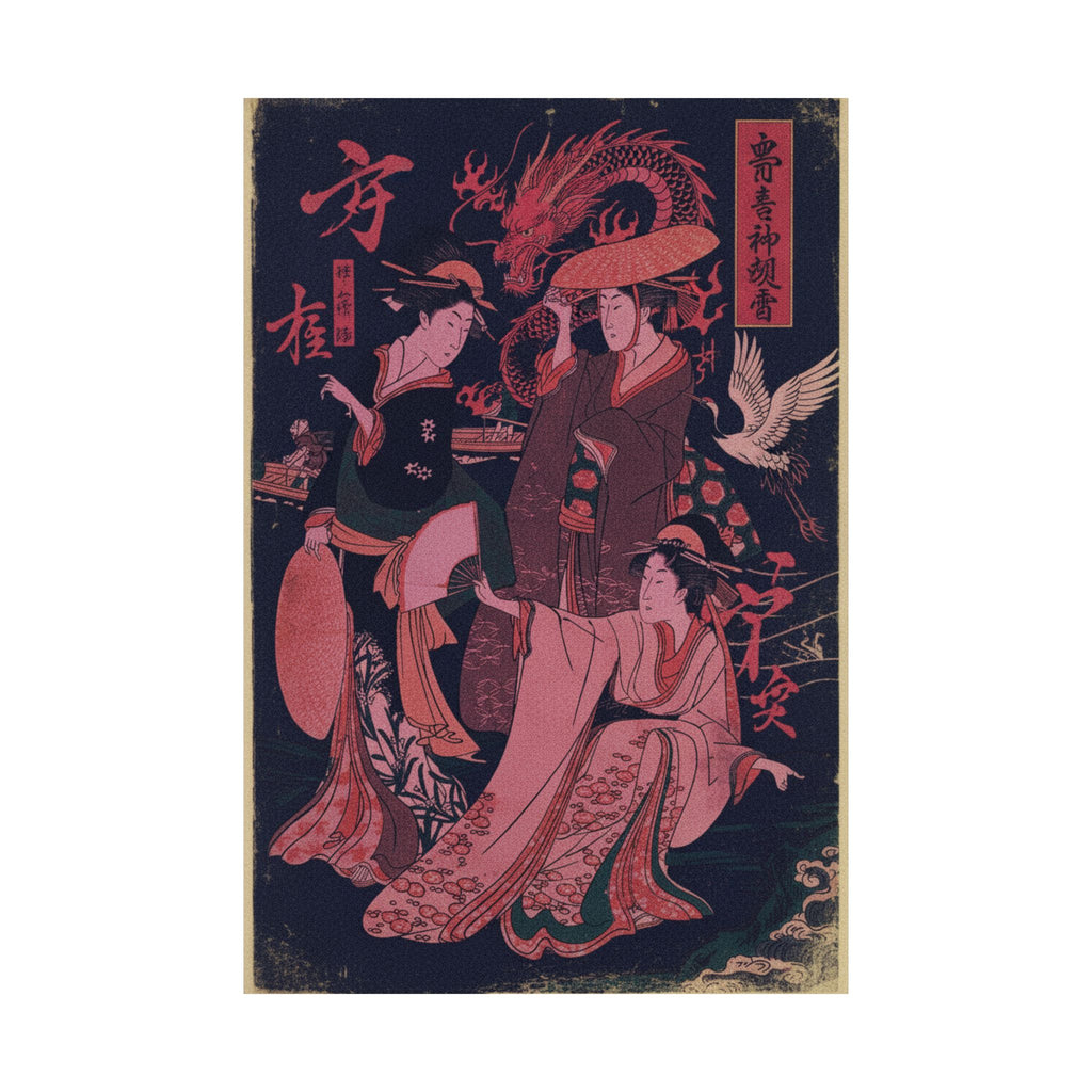 Japanese Street — Three Young Ladies By The Seashore — Matte Poster