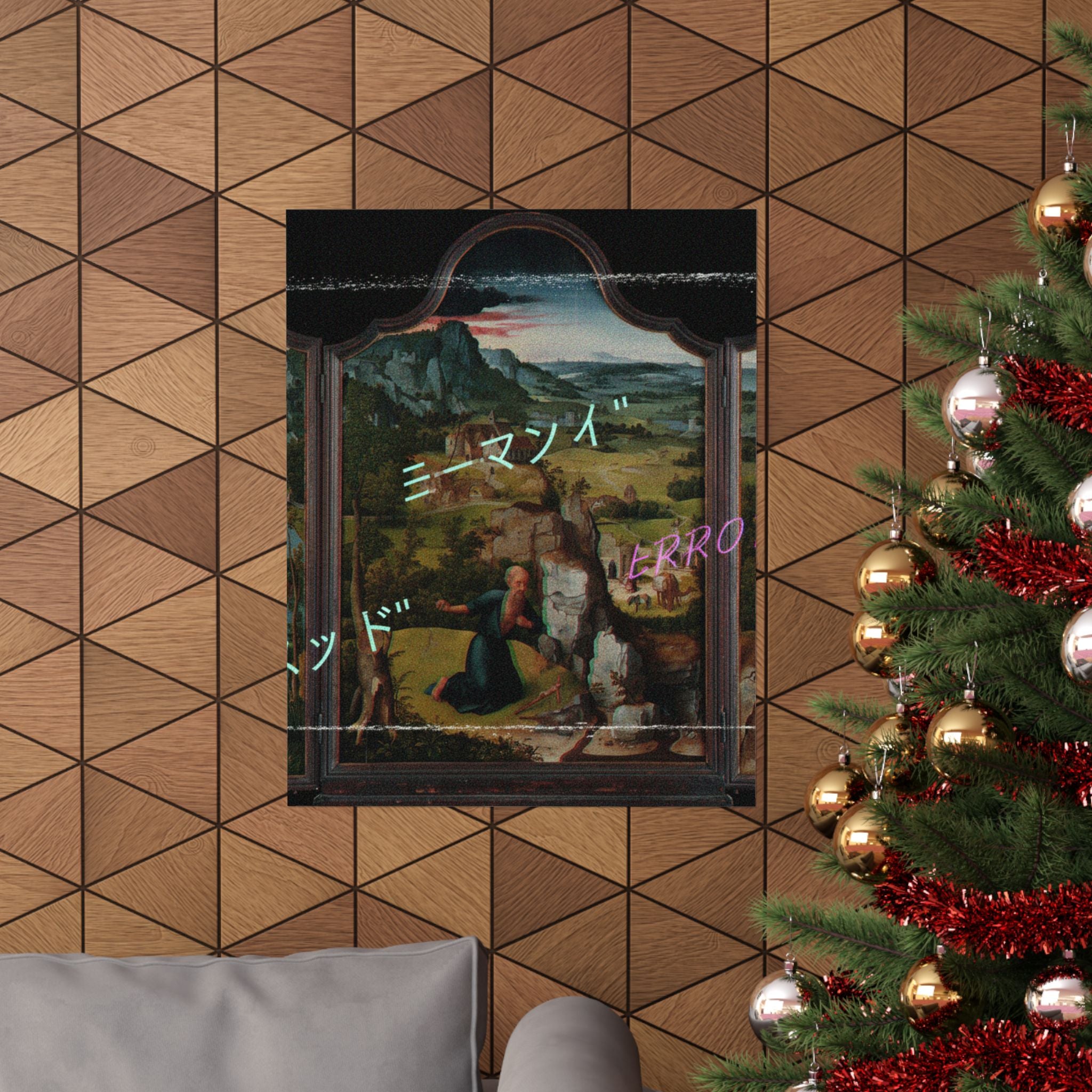 Glitched Renaissance Triptych Vaporwave ERROR Matte Poster