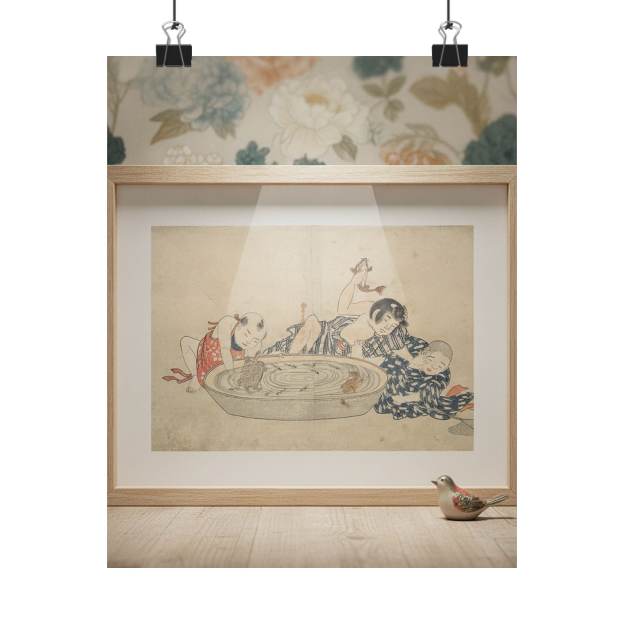 Product Marketing — Boys Playing With A Basin Of Fish And Turtles — Matte Poster