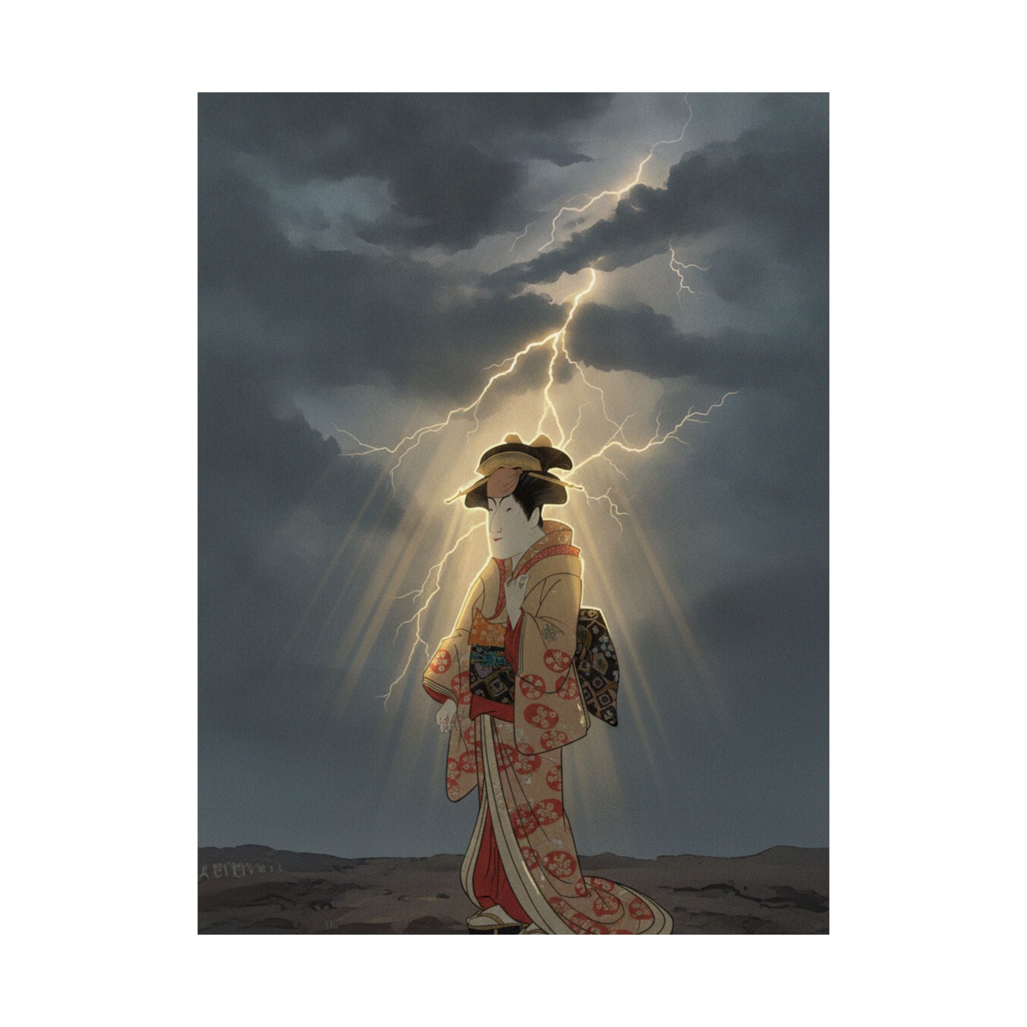 Dramatic Storm — Nakayama Tomisaburō As Miyagino In The Play "Katakiuchi Noriyaibanashi" — Matte Poster
