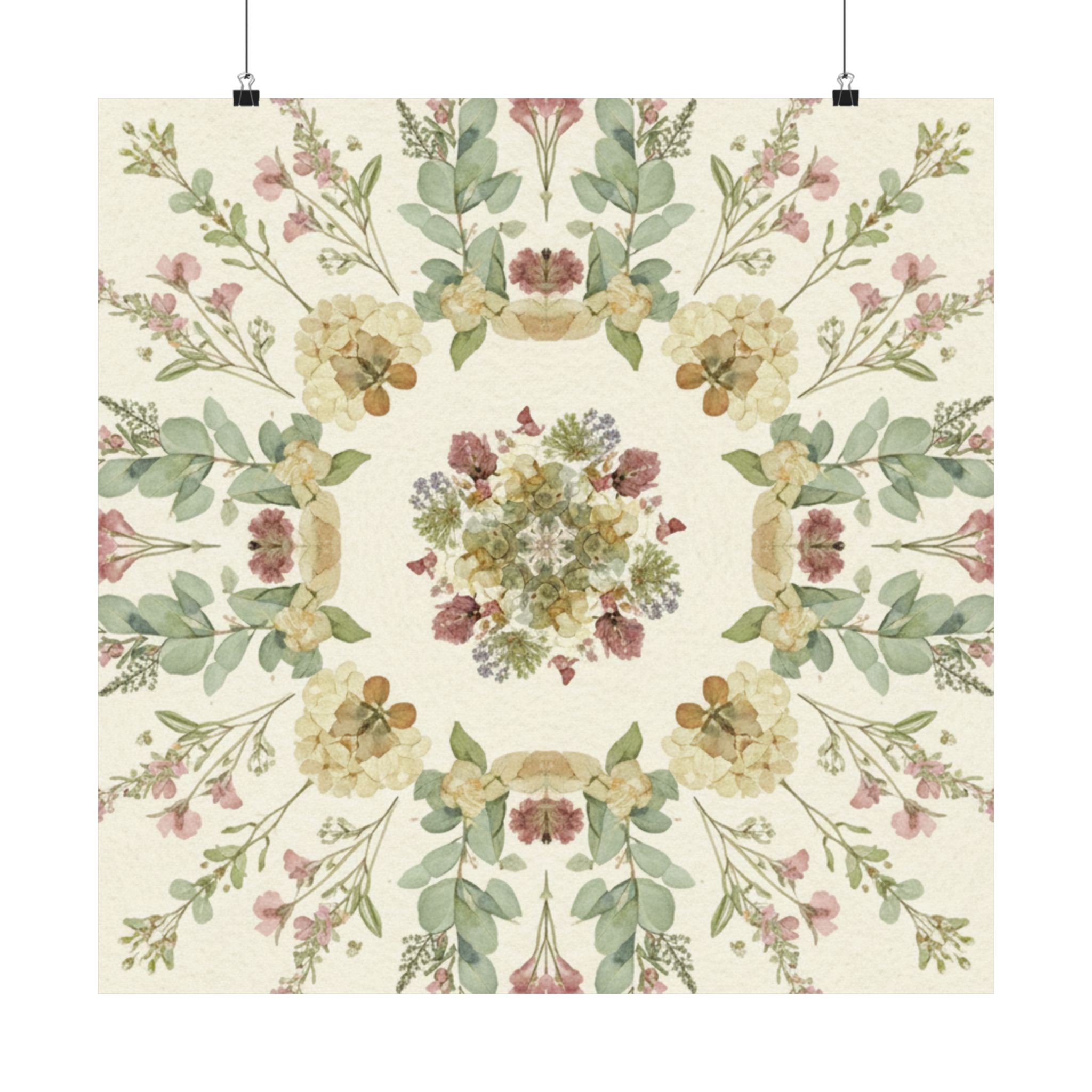Pressed Wildflower Symmetry Cottagecore Botanical Poster