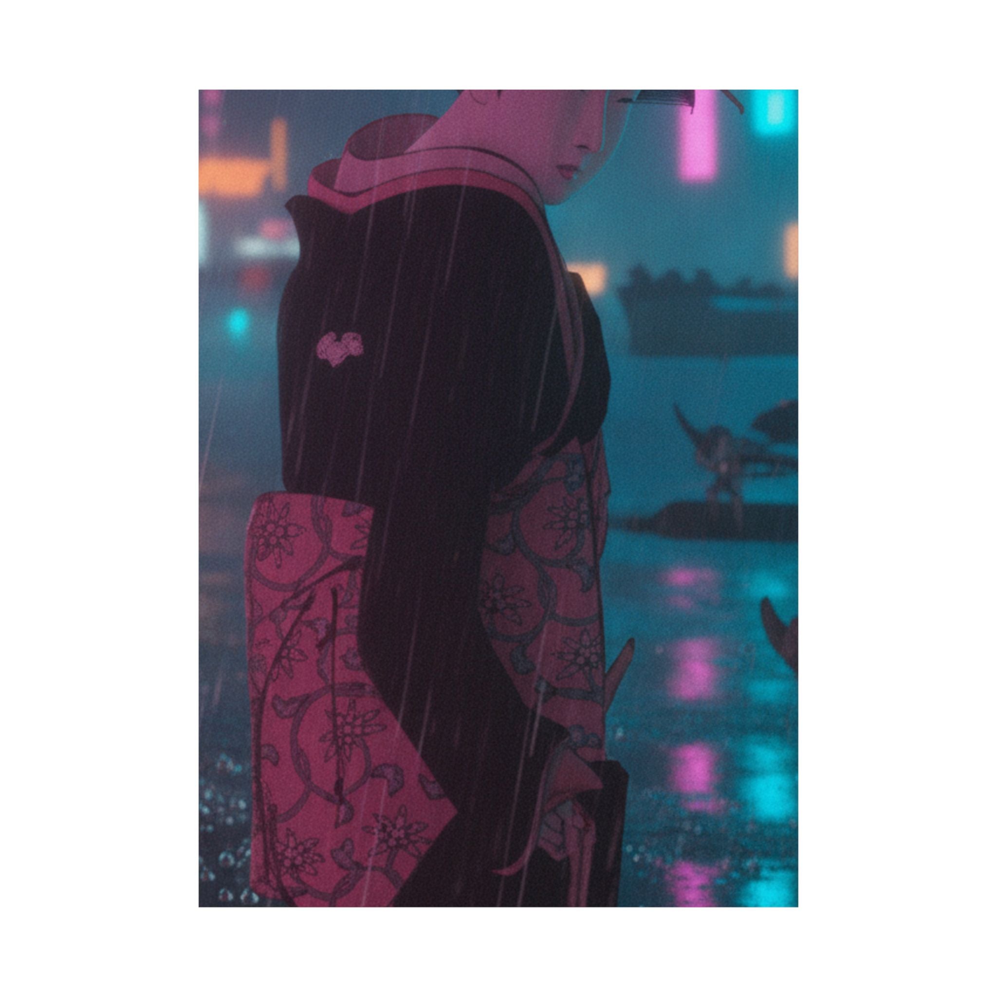 Neon Noir — Young Lady By The Shore — Matte Poster