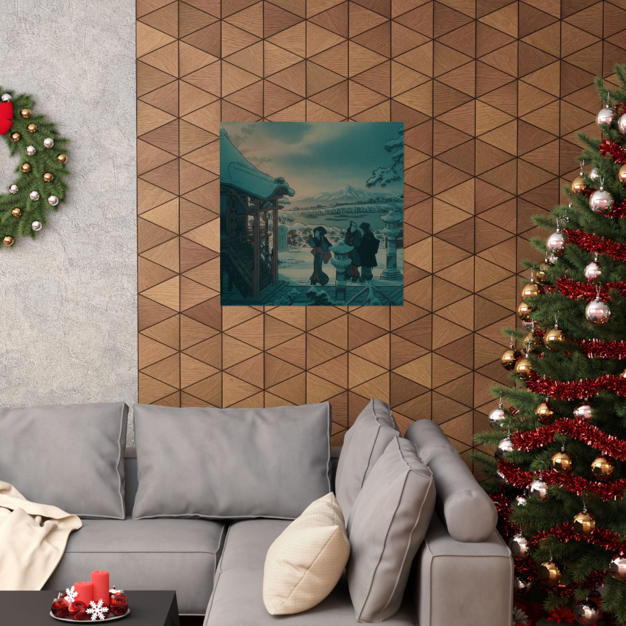 Cinematic — Snow Scene With Figures Outside A Temple — Matte Poster